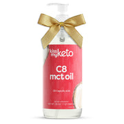 Kiss My Keto MCT Oil C8 bottle with pump for easy dosing in coffee.