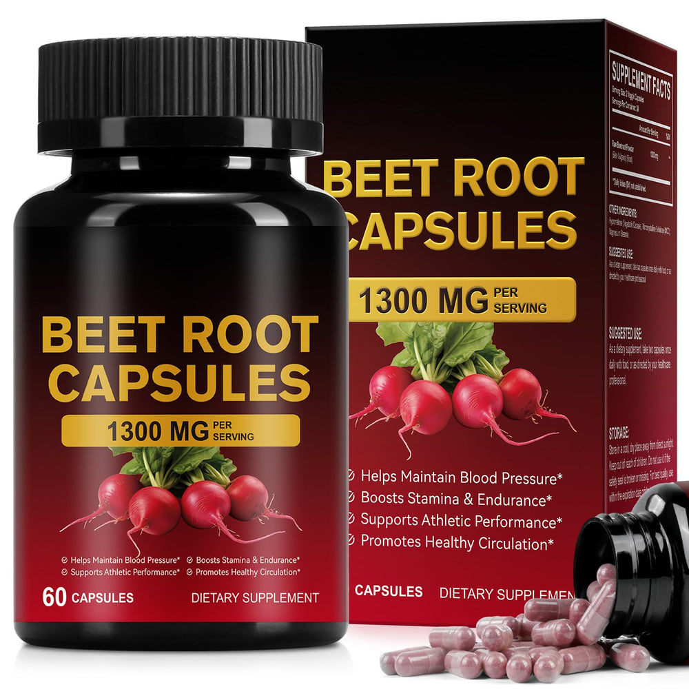 KITNOBLIS Beet Root Capsules 1300mg packaging front promotes easy daily use.
