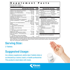 Klean Athlete Klean Multivitamin ingredients list with antioxidants and vitamins.
