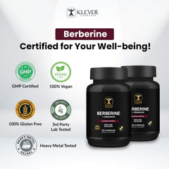 Klever Lifestyle berberine capsules closeup highlights vegan formulation for daily use
