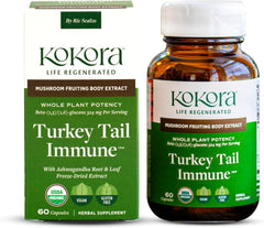 Kokora Turkey Tail Immune bottle with capsules for daily immune support.