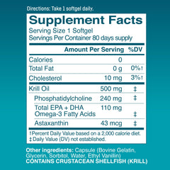 Kori Krill Excel bottle label back lists EPA, DHA and choline details for informed use