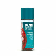 Kori Krill Oil softgels 1200mg bottle supports heart and brain health.