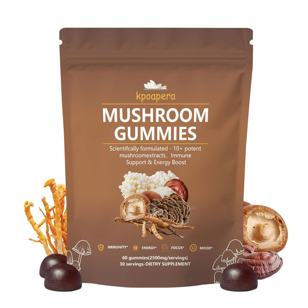 KPOAPERA Mushroom Gummies Raspberry bottle front for daily focus support