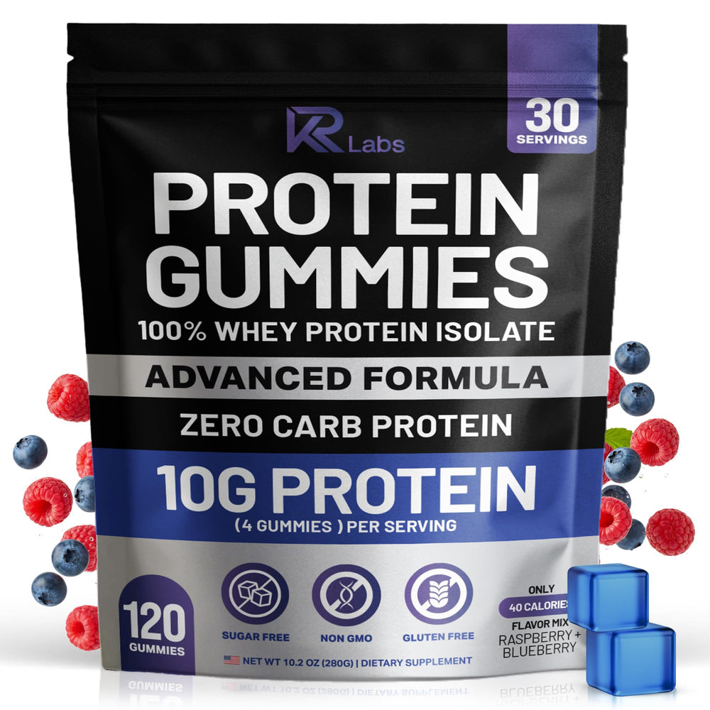 KR Labs Zero Carb Watermelon Lime gummies in a 120-count bag for convenient protein.