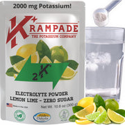 Krampade electrolytes powder tub closeup highlighting hydration support and cramp relief potential.