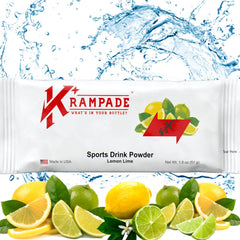 Krampade electrolytes powder tub close-up showing high potassium content for hydration.