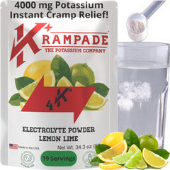 Krampade Original Lemon Lime bottle shown for on-field hydration and cramp relief use.