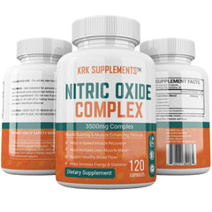 KRK Supplements Nitric Oxide Complex ingredients image highlights L-Arginine and Citrulline Malate for endurance.