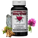 Kroeger Candida Formula 1 bottle front with herbal blend for gut balance.