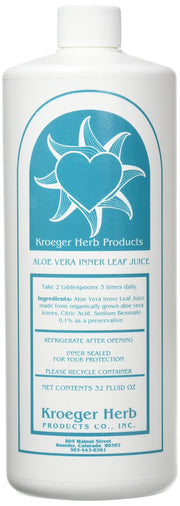 Kroeger Herb Aloe Vera Gel Inner Leaf bottle shows pure aloe for everyday comfort.