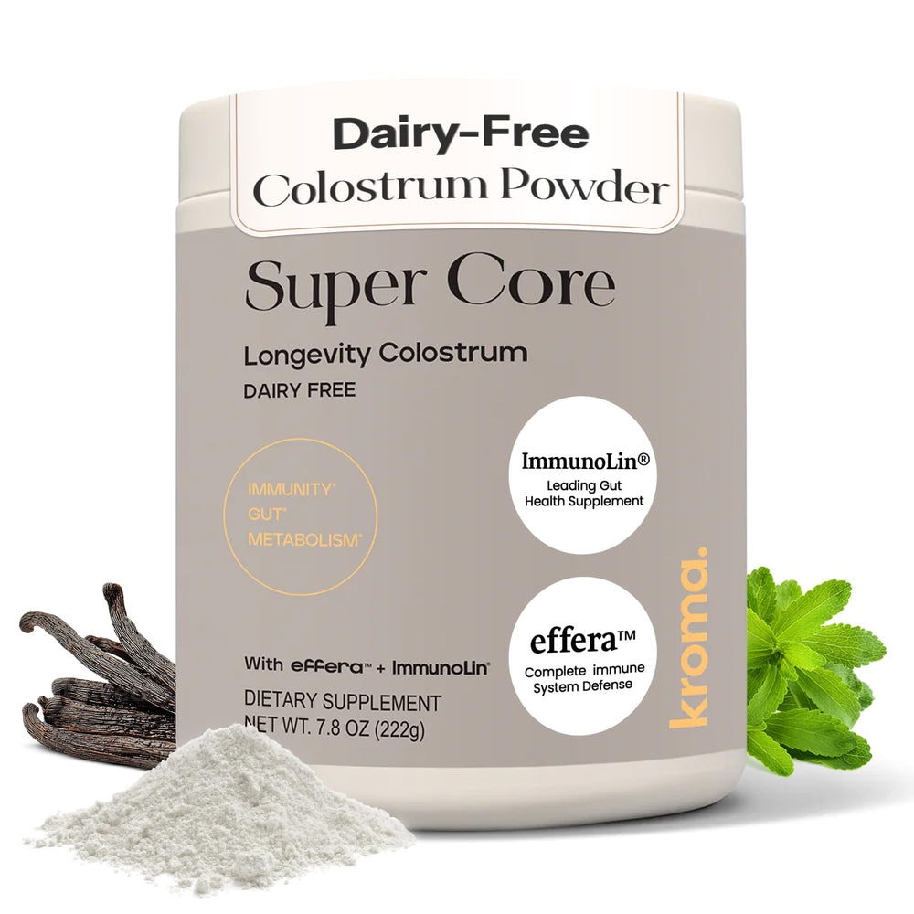 KROMA Super Core bottle pour with a dairy-free formula supporting gut health