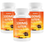 KUAFLY bottle label featuring lutein and zeaxanthin for eye support