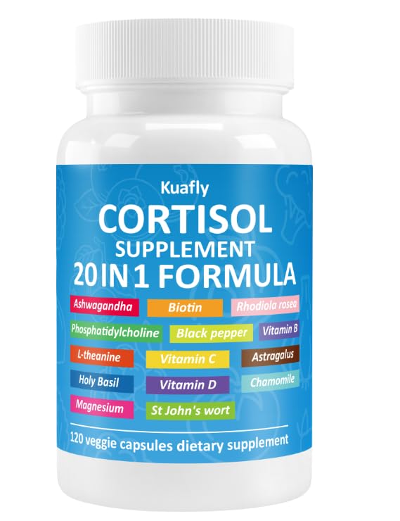 KUAFLY cortisol supplement bottle front view for daily stress support.