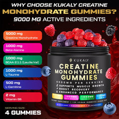 Kukaly Creatine Gummies blackberry flavor bottle close-up for endurance support