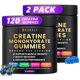 Kukaly Creatine Gummies blueberry bottle front, vegan formula for daily energy.