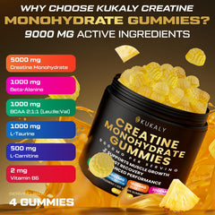 Kukaly Creatine Gummies serving close-up highlights pineapple flavor and chewability.