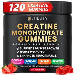 Kukaly creatine monohydrate gummies bottle for convenient daily power support.