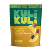 Kuli Kuli Super Energy Gummies bottle showcases caffeine-free energy on the go.