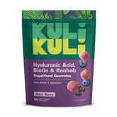 Kuli Kuli Super Gummies bottle close-up showing hydration-focused chew.