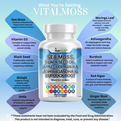 Kun Shafi VitalMoss bottle label detail emphasizes premium sea moss blend.