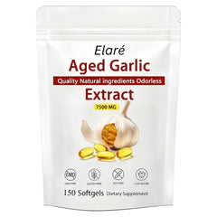 Kymezol Elare aged garlic bottle with odorless capsules for daily support.