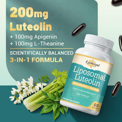 Kynderynl liposomal luteolin softgel close-up highlighting smooth texture for easy daily use.