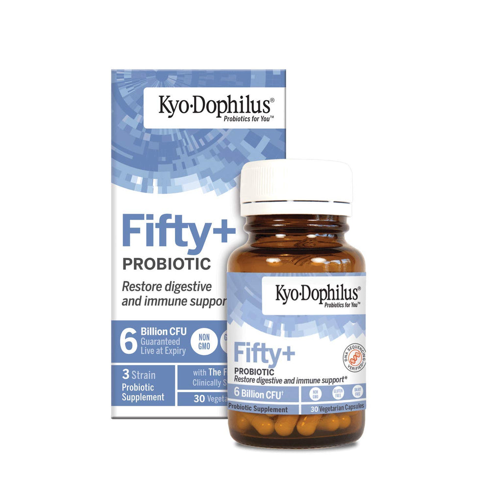 Kyo-Dophilus Fifty Plus bottle for daily gut balance.