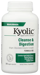 Kyolic 102 bottle front view shows odorless garlic supplement for digestion support