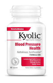 Kyolic Aged Garlic Extract Formula 109 bottle with odorless capsules for heart wellness.
