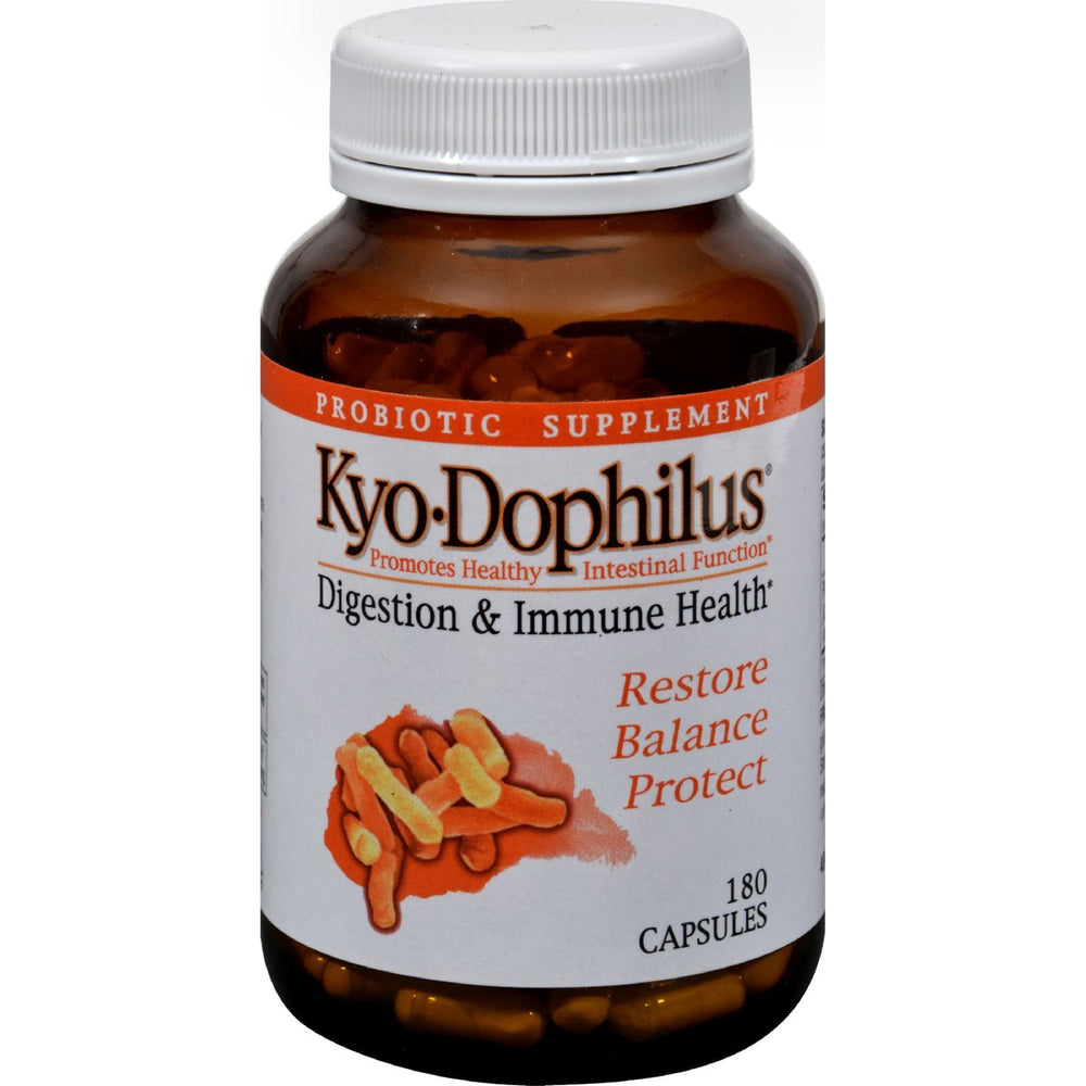 Kyolic KYO-DOPHILUS bottle front, a daily probiotic supplement.