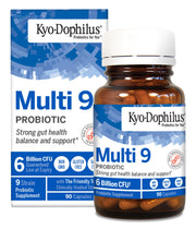 Kyolic Kyo-Dophilus Multi 9 bottle shown for daily gut balance.