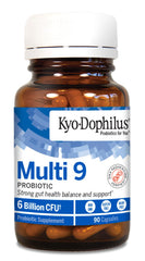 Kyolic Kyo-Dophilus Multi 9 label close-up highlights diverse strains.