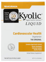 Kyolic Liquid Plain 4oz bottle front view with possible circulation support.