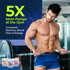 L-Arginine PRO citrus-orange powder poured into water for refreshment