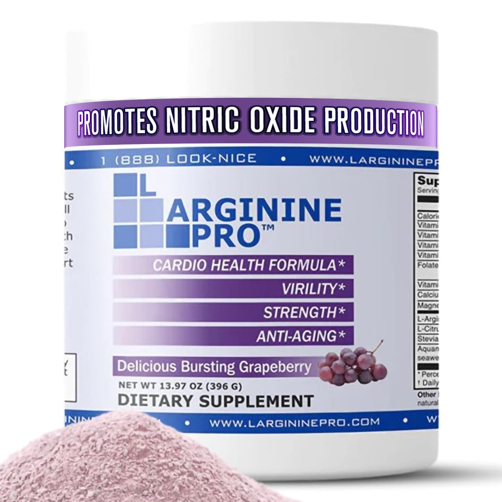 L-Arginine PRO grapeberry powder on scoop ready for workout mixing
