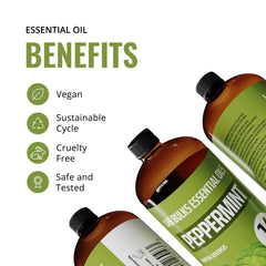 Peppermint oil bottle for soaps and candles with invigorating notes.