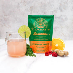 Lactana Tea ingredients close-up highlights Moringa and Raspberry.