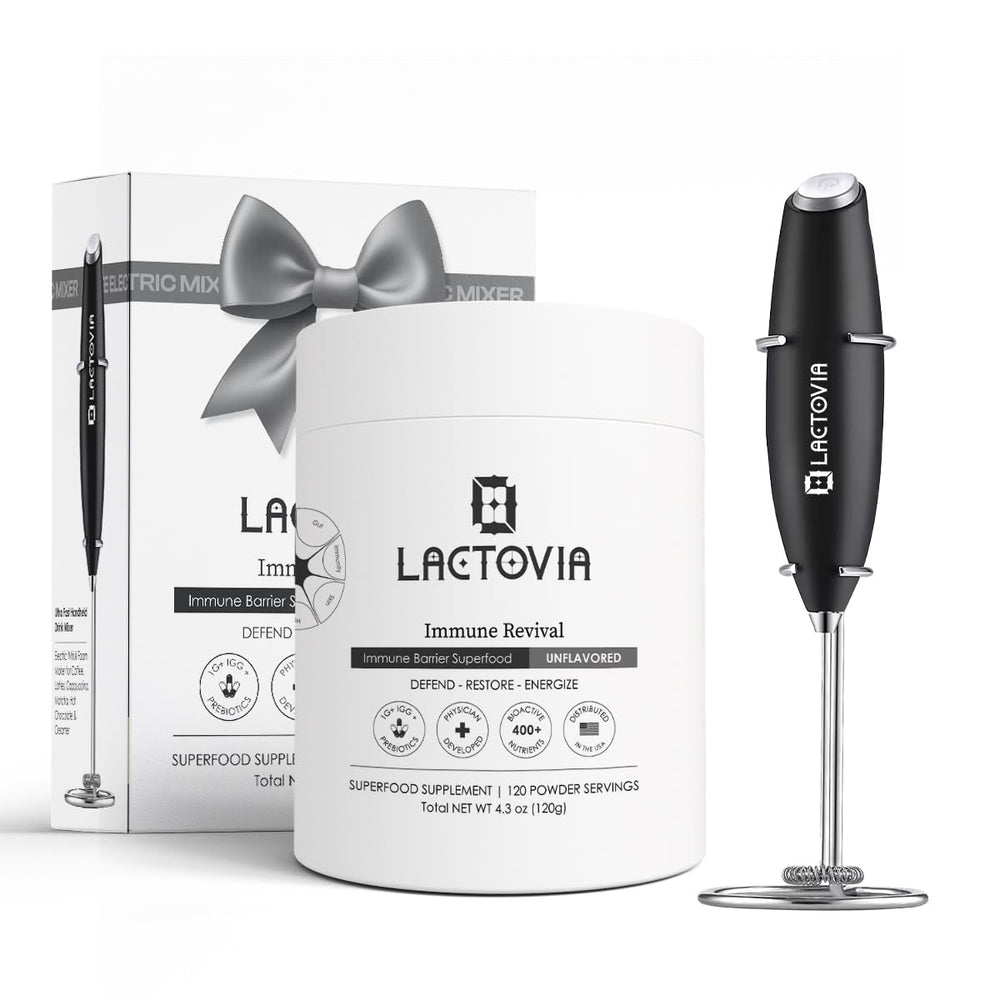 Lactovia bovine colostrum powder bottle showcasing premium quality for daily gut support