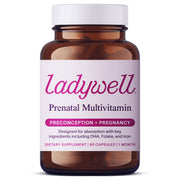 Ladywell Prenatal bottle packaging signals a comprehensive prenatal routine for expectant parents.