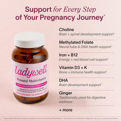 Ladywell Prenatal folate-choline image emphasizes essential neural health nutrients.