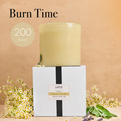 Burn time plus sustainability message with the recyclable vessel and soy wax.
