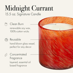 Close-up of LAFCO New York Midnight Currant glass vessel shows craftsmanship.