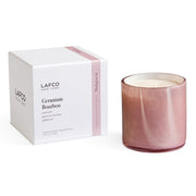 LAFCO New York Geranium Bourbon candle in a hand-blown glass vessel for lasting fragrance.