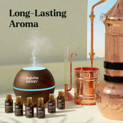 Lagunamoon tea tree oil bottle highlighted for natural diffuser use.