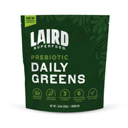 Laird Superfood Prebiotic Daily Greens powder tub highlights vitamin-rich blend for daily nutrition