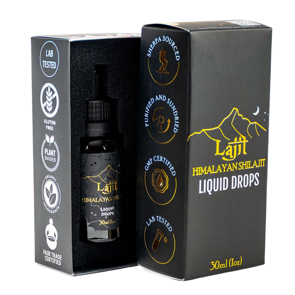 Lajit gold-grade Himalayan Shilajit bottle for daily vitality with bioavailable drops.
