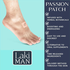 Laki Naturals Passion Patch on skin discreetly enhancing vitality and comfort.