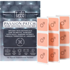 Laki Naturals Passion Patch pack 15 closeup showing compact, portable design for steady vitality.