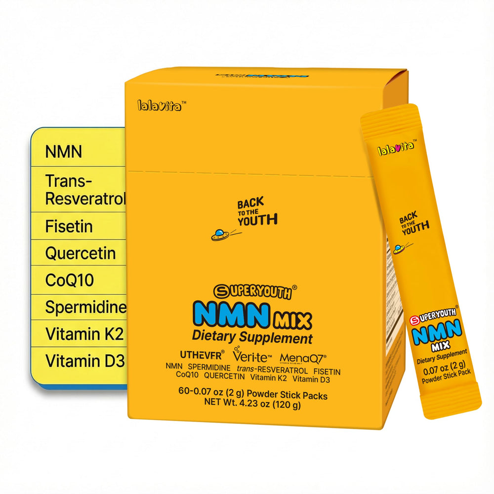 LALAVITA SuperYouth NMN Mix lemon stick on a bright surface for daily vitality.